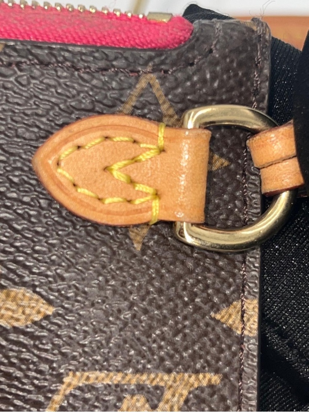Louis Vuitton Monogram Wristlet Clutch in Brown with Pink Accent - Picture 8 of 16